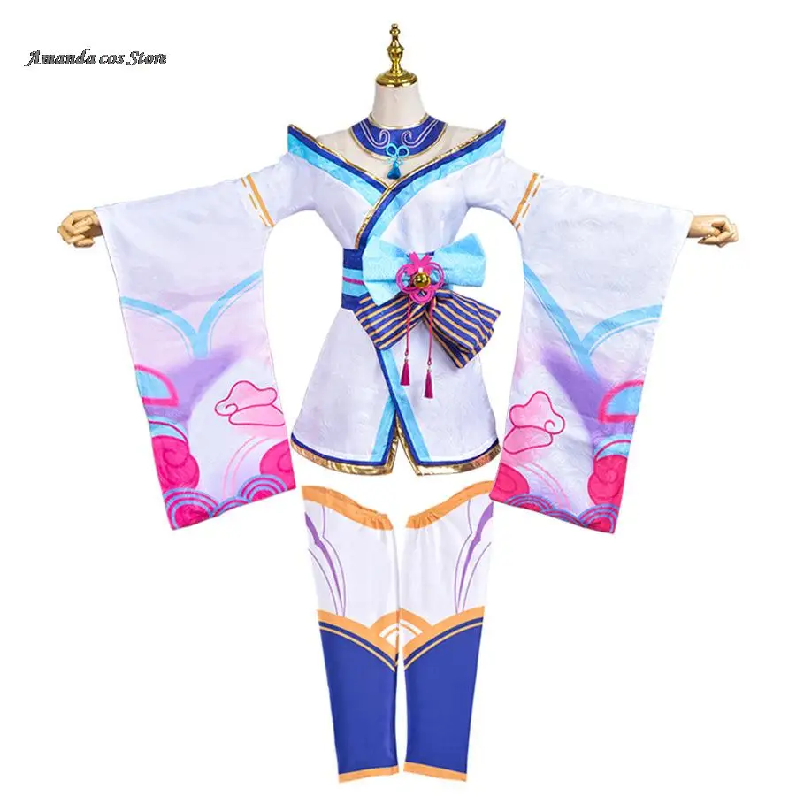 Ahri Anime Game LOL Cosplay Costume The Nine-Tailed Fox Cosplay Costume Clothes and Wig Spirit Blossom Sexy Woman Kimono Suit