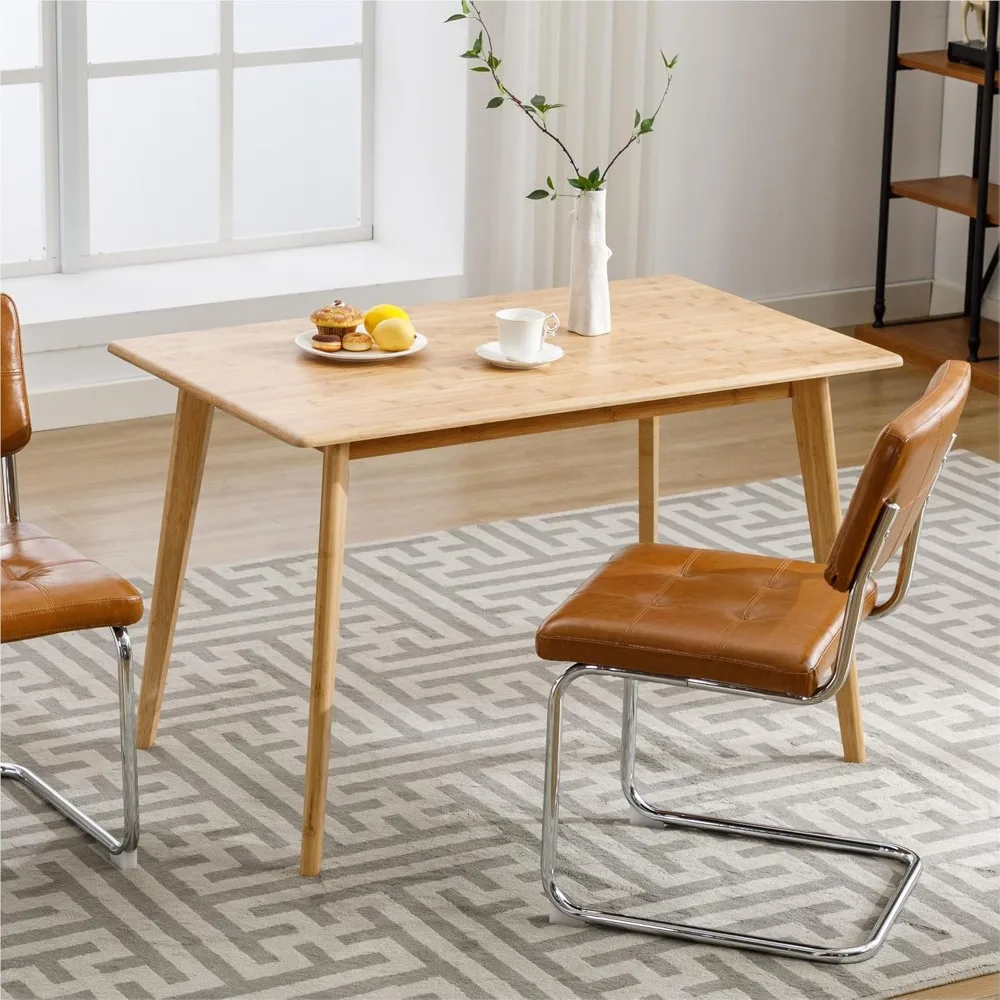 Esstisch, rechteckig, für Küche und Esszimmer, 100 % massives Bambusholz, quadratischer Mid-Century-Tisch für kleine Räume, 47 Zoll, Natur