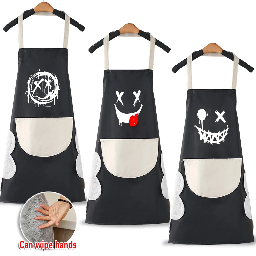 New Apron Cooking Baking Kitchen Apron Smile Printing Waterproof Oilproof Aprons Hand-wiping Restaurant Waiter Work Uniform