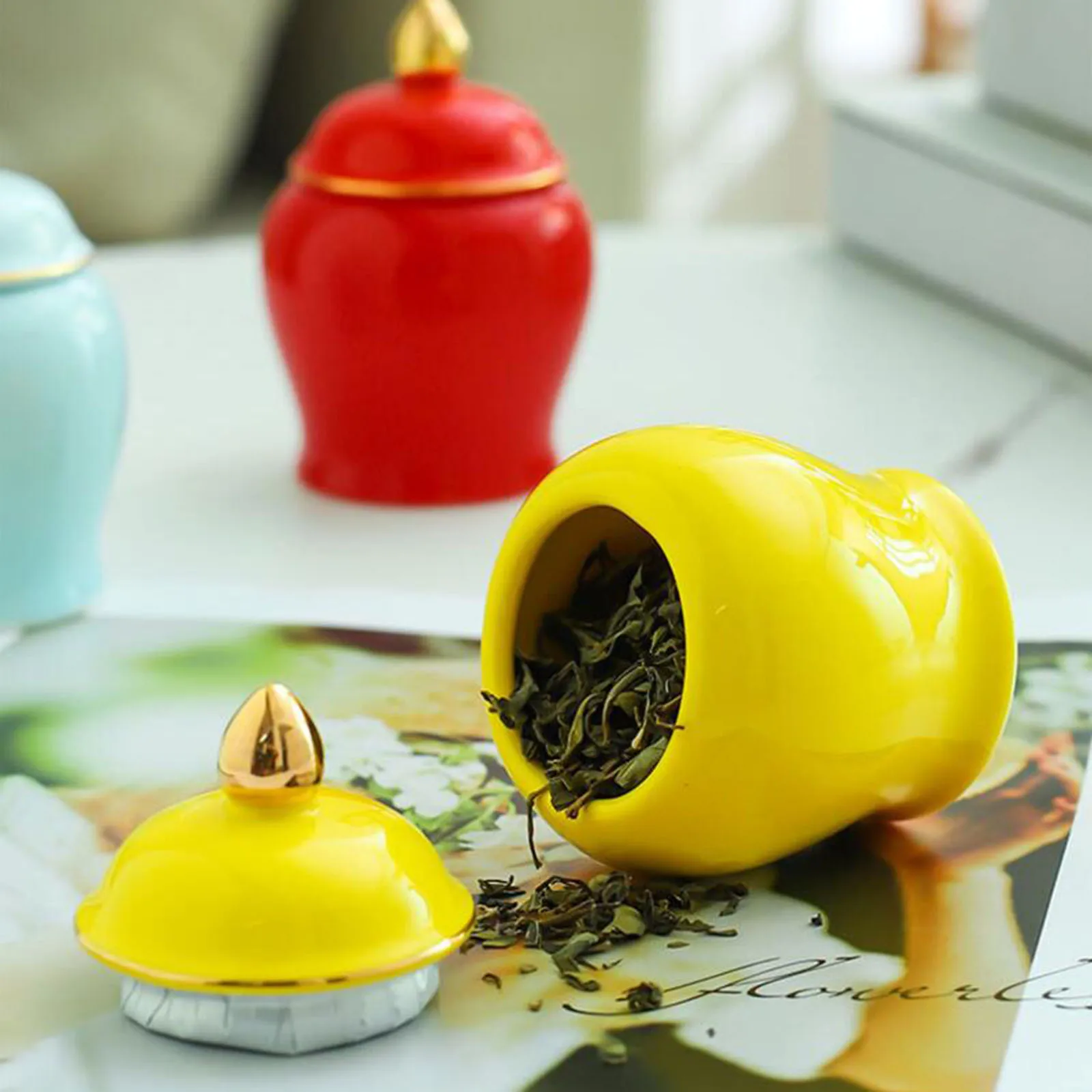 Small Ceramic Storage Ginger Jar Polished Tea Canister Decorative Jars Kitchen Canisters for Sugar Coffee Beans Seasoning Salt