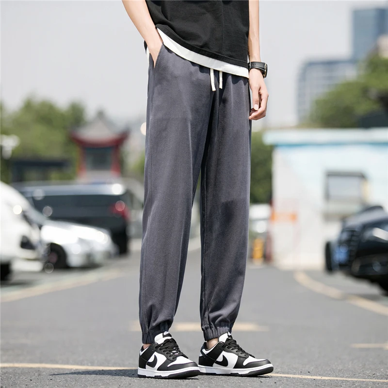 

Men's Summer Faion Linen Cotton Silk Loose Straight Casual Long Pants Nine Points Breathable Comfortable Harajuku Sle