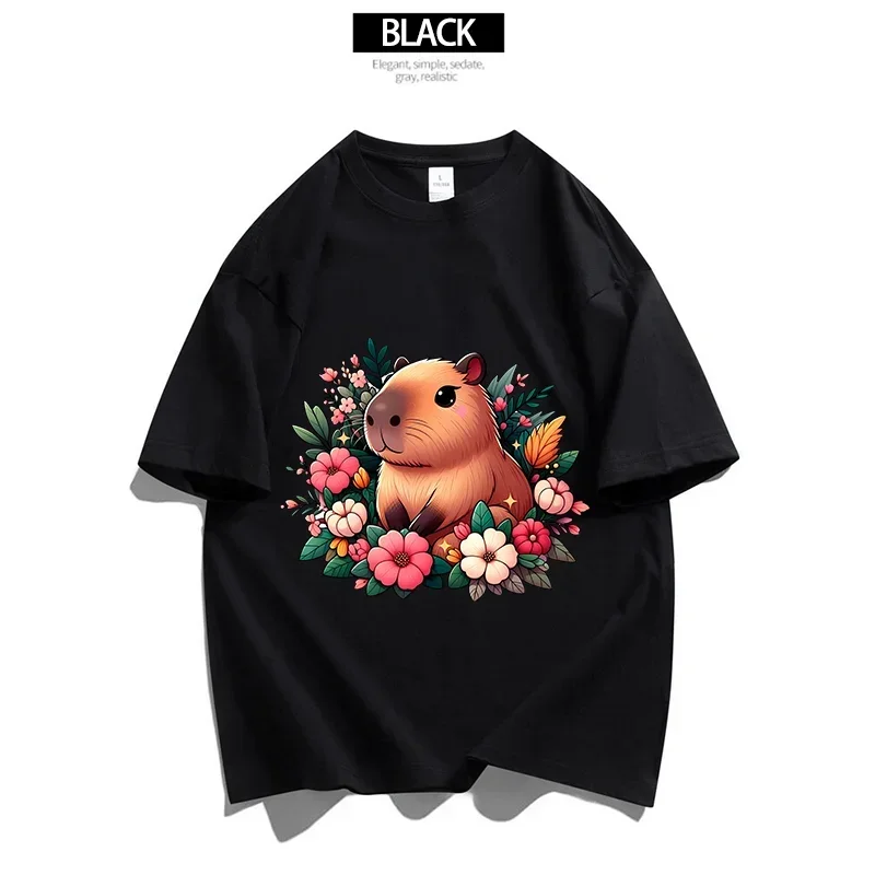 Capybara Love Heart Women T-Shirt Men Summer Harajuku Clothing Casual Soft Shirts Cute Graphic Tops Fashion Birthday Gifts Tees