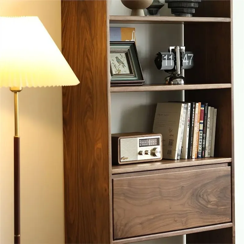 North American black walnut all-solid wood bookshelf, Nordic shelf display, floor-to-ceiling small apartment