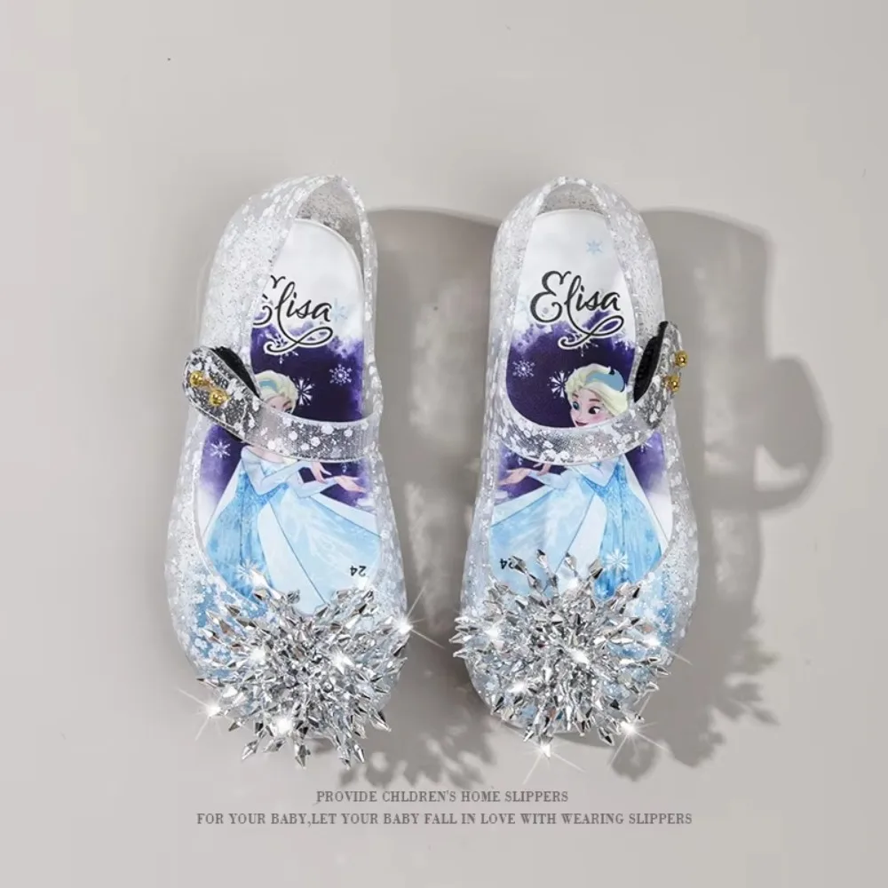 Little Girls Princess Jelly Shoes Sparkly Rhinestone Snowflake Decor Peep Toe Mary Jane Sandals Anti Slip Kids Party Dress Shoes