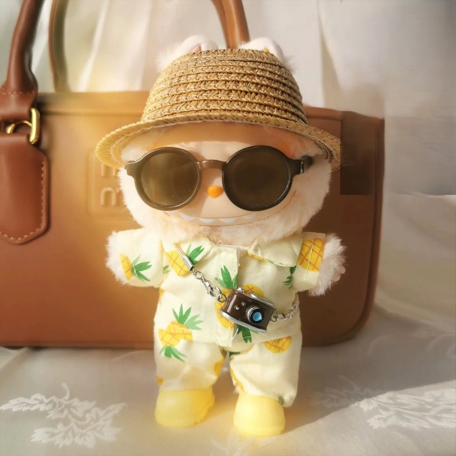 

For 15/17cm Labubu Clothing Casual fruit printed shirt with Camera pendant for Summer Dolls Accessories Fashion Gift