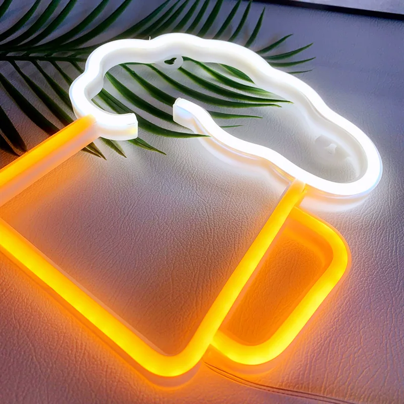 LED Neon Sign Beer Restaurant Shop Open Decorations Holiday Party Wedding Night Light Battery +USB Room Decorative Light