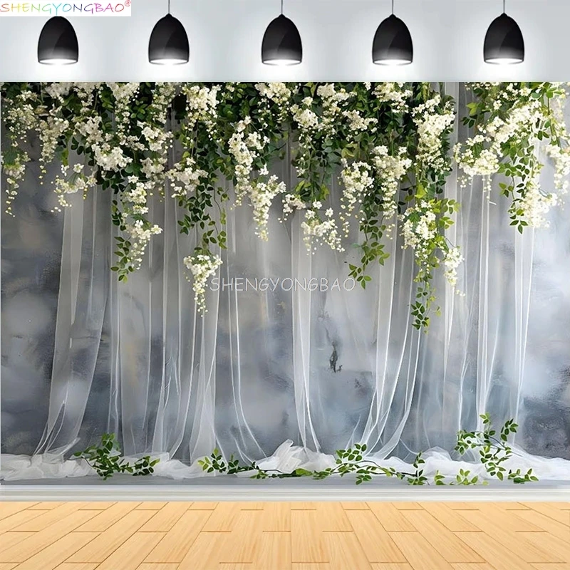 

Backlit White Window Photography Background Curtain Wedding Birthday Party Pregnant Interior Decor Elegant Drapes Backdrop HU-05