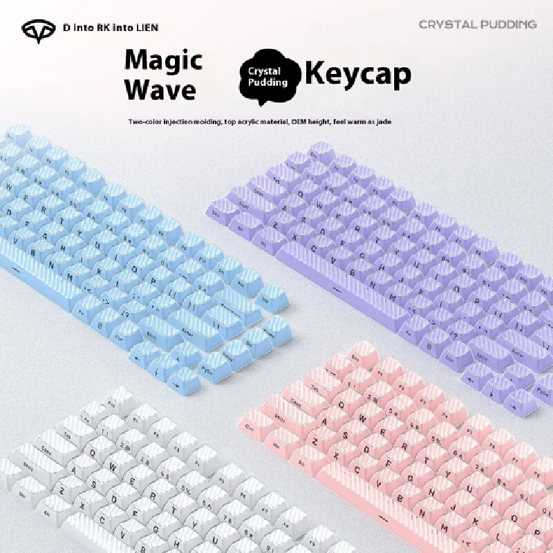 

Набор клавишных колпачков Crystal Magic Wave, двухцветные боковые резные капсулы для клавиатуры из ПБТ, высокопрофильные OEM полнопоточные компьютерные аксессуары