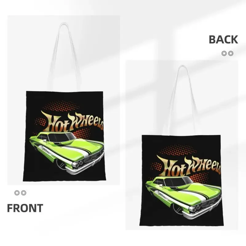 Recycling Hot Wheels Turbo Racing Shopping Bag Women Canvas Shoulder Tote Bag Portable Cartoon Car Grocery Shopper Bags