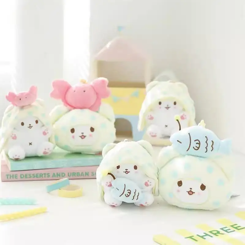 Genuine Sanrio Marumofubiyori Bear Cinnamoroll Plush Toys Keychain Kawaii Small Pendant Keyring Kids Stuffed Toys Birthday Gifts