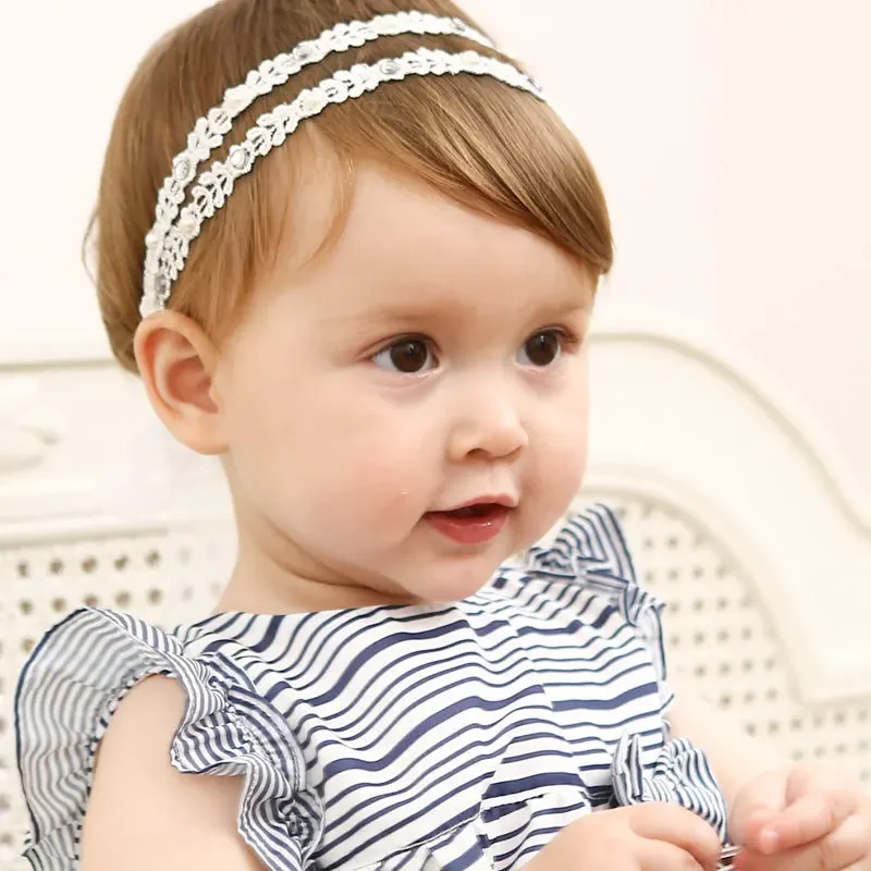 Vintage Girls Pearl Headband Vintage Baptism Headband Rhinestone Baby Headwear baby hair accessory First Birthday Costume New