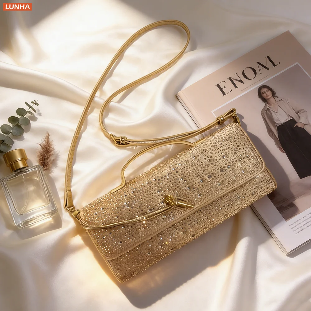 

Женская сумка через плечо со стразами, кошелек из искусственной кожи подмышками, блестящий клатч с ромбовидным клапаном для вечерней вечеринки, повседневных поездок на работу