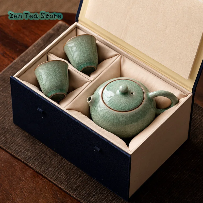 Ice Flower Ru Kiln Xishi Pot Ceramic Kung Fu Tea Set Filter Teapot Single Pot Home Tea Pot Teacup Set Gift Box