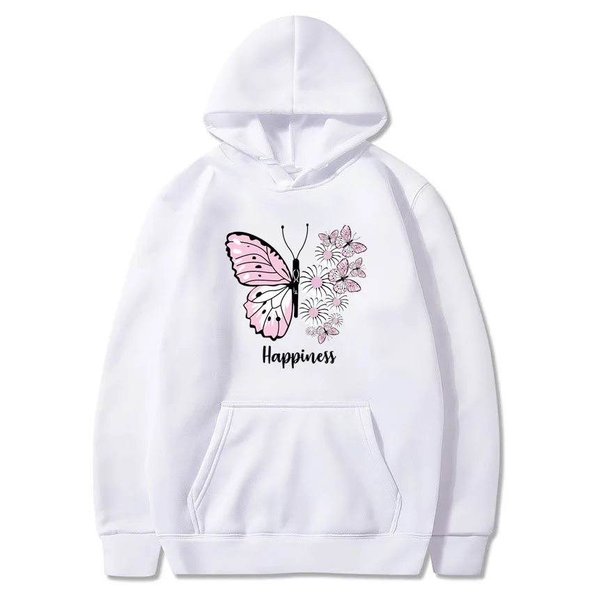 Men's and Women's Unisex Butterfly Print Pullover Casual Hooded Pocket Sweatshirt Sweatshirt Black XS-4XL