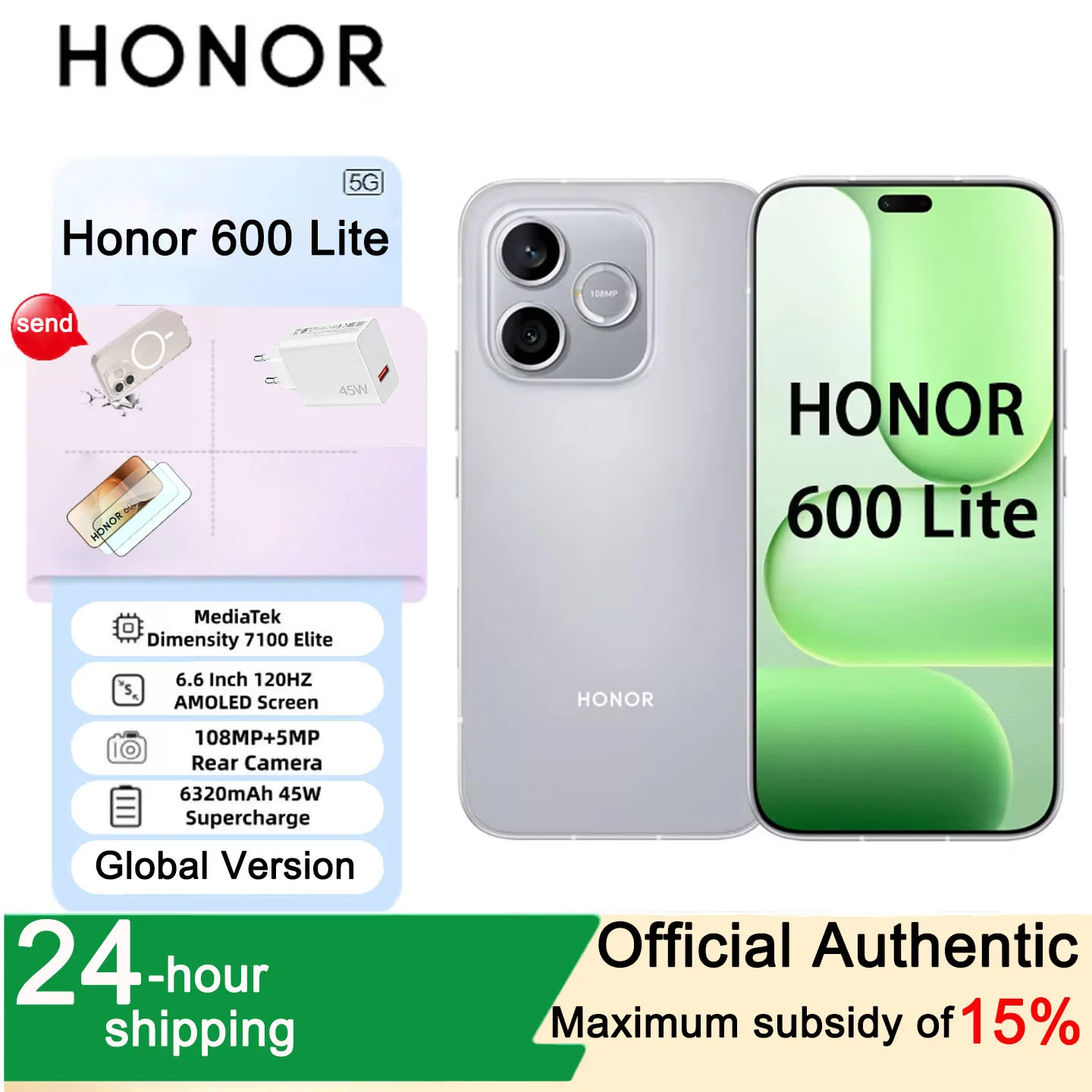 Nouveau téléphone portable HONOR 600 Lite 5G d'origine, écran droit 1.5K, étanche IP66, certification anti-chute SGS, grande batterie, longue autonomie, smartphone économique