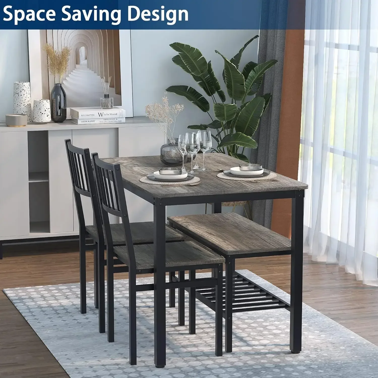 Dining Table Set for 4/Computer Desk,Kitchen Table W/ 2 Chairs and A Bench,Table & Chairs Dining Set 4 Piece Set for Dining Room