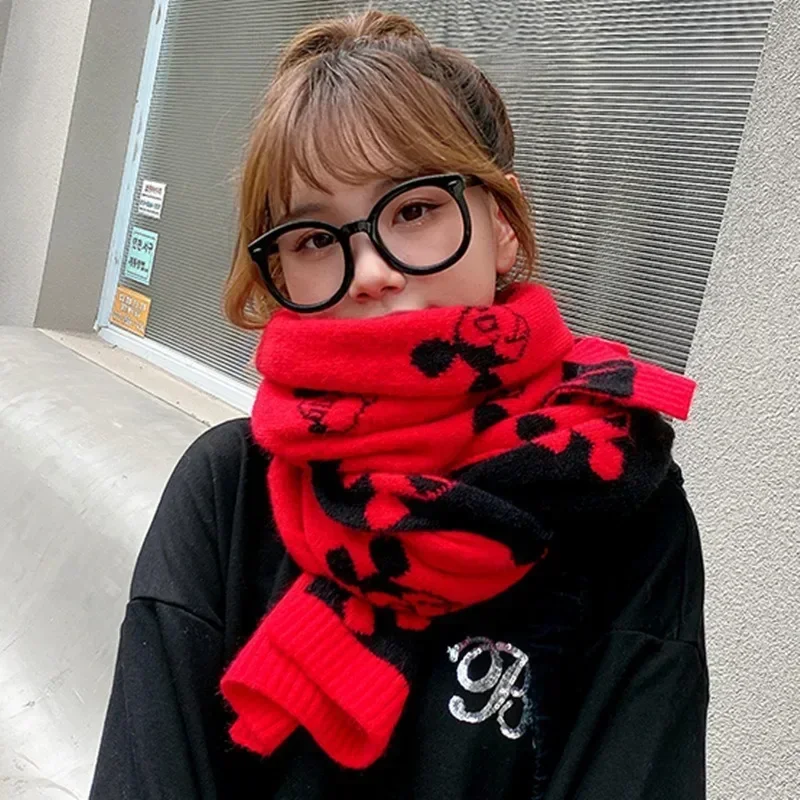 Disney Mickey Mouse Scarf Knitted Cashmere Winter Thicken Warm Women Girls Cute Anime Shawl Wrap Bandana Kids Cartoon Scarves