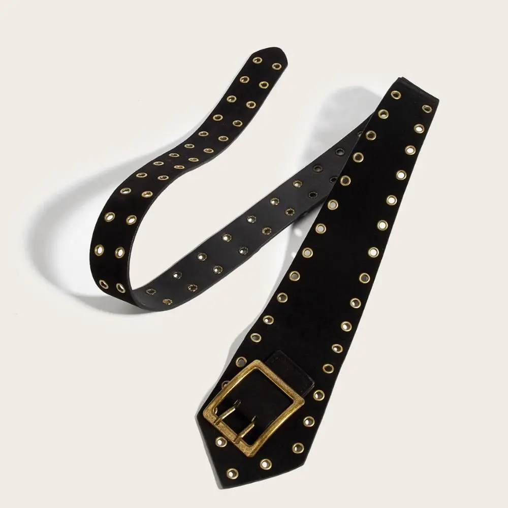 Y2k Punk Style Waist Belt PU Leather Metal Buckle Spicy Girls Waistband All Match Vintage Wide Waist Belt Skirt Decoration