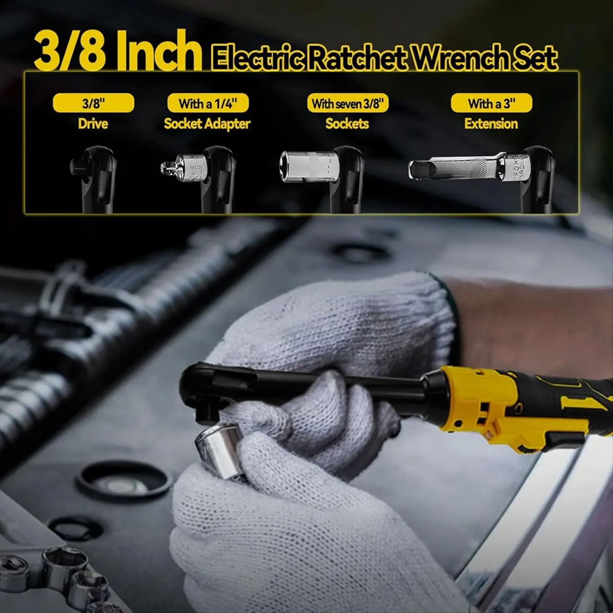 

AT16 3/8inch Extended Cordless Ratchet Wrench for 20V Series Batteries,Electric Power Ratchet Set with Metric Sleeves