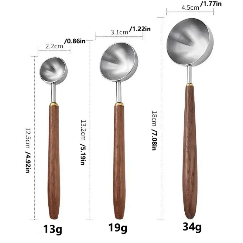 1PC 304 Stainless Steel Walnut Long Handle Coffee Powder Powder Measuring Spoon Kitchen Baking Tools Measuring Spoon Cucharas