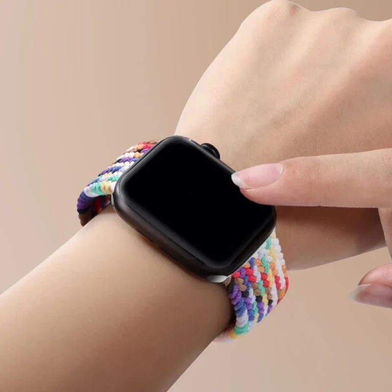 Nylon Loop Strap for Apple Watch Ultra 49mm 10 9 8 7 46mm 45mm 41mm Magnetic Braided Elasticity Bracelet 6 5 4 SE 44mm 40mm 42mm