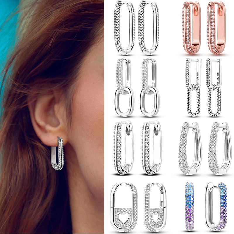 

Серьги-кольца U-образной формы из стерлингового серебра 925 пробы, оригинальные женские серьги-кольца с цирконами, геометрический дизайн, модные ювелирные украшения, подарок