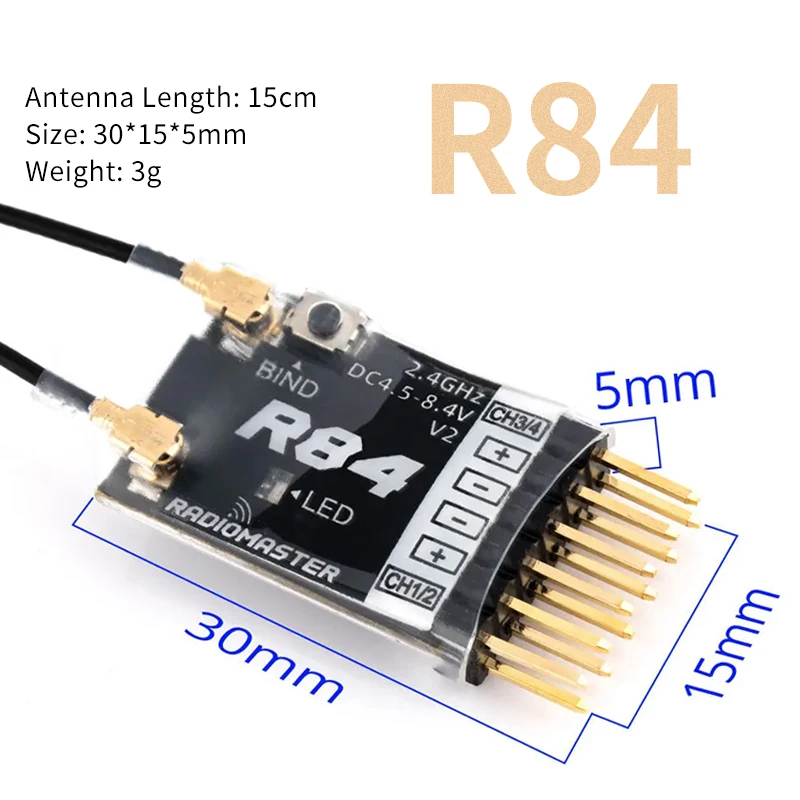 1/2PCS Radiomaster R84 R86 R86C R88 V2 2.4GHz Receiver 4CH/6CH/8CH D8 D16 SFHSS Compatible PWM SBUS 2.4G RX For RC FPV Drone