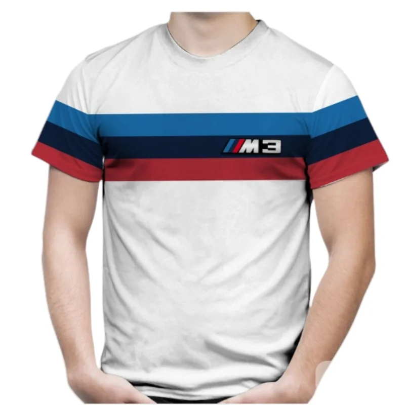 

2025 Men's BMW Casual Stripe Printed T-Shirt Fashion Street Men's Summer Short Sleeve Clothing Loose Oversized Top 6XL