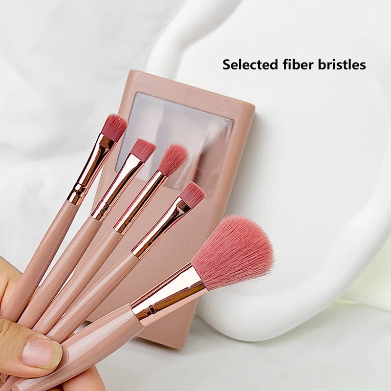 5 Stuks Make-Up Borstels Set Spiegel Box Highlight Oogschaduw Blusher Borstel Draagbare Reizen Gemengde Make-Up Borstel Schoonheid Tool