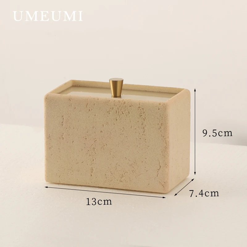 Nordic natural stone double grid toothpick line cotton swab storage box bathroom table desktop storage box