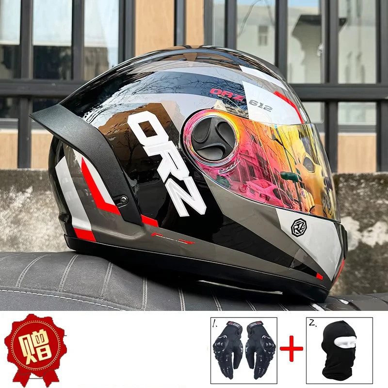 ORZ motorcycle helmet men's and women's Bluetooth full helmet big tail locomotive head gray universal in all seasons