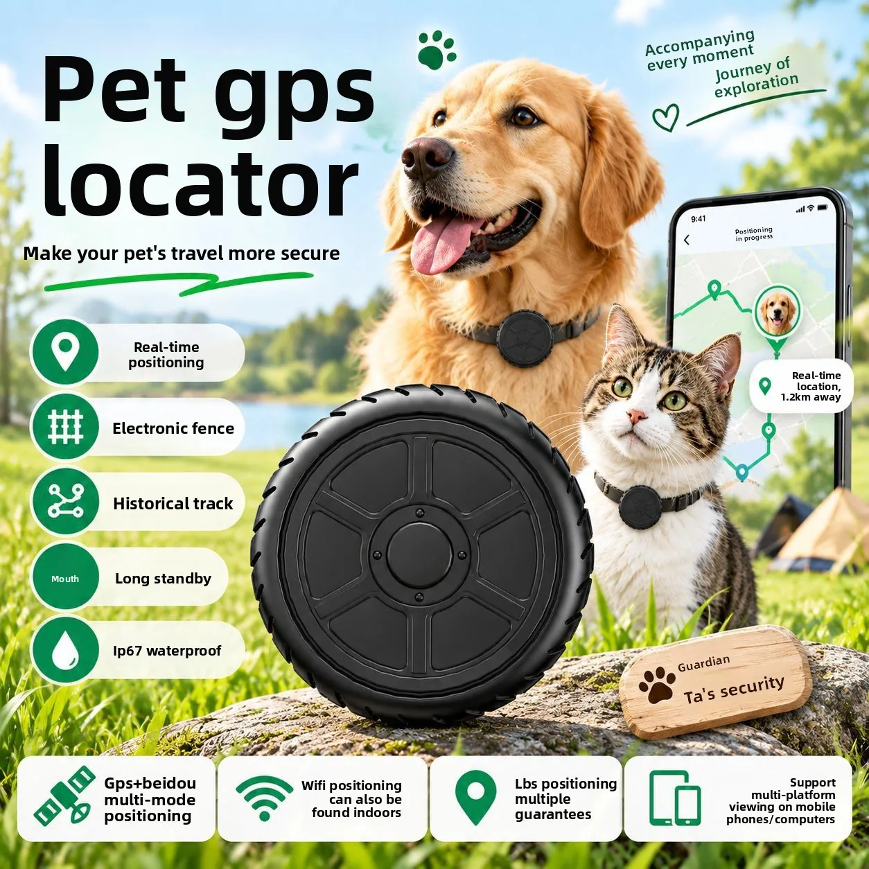 Mini Pet GPS Tracker, Anti-lost Locator for Dogs Cats Kids Elderly, Vehicle Real Time Tracking Device