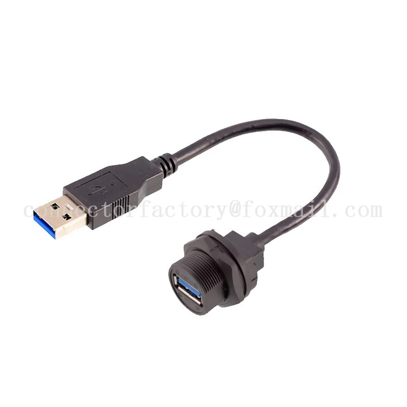 USB 3.0 Threaded Connector Waterproof IP67/68 Male To Male To Female Plug Socket PC Board Installation Socket With Cable Plug