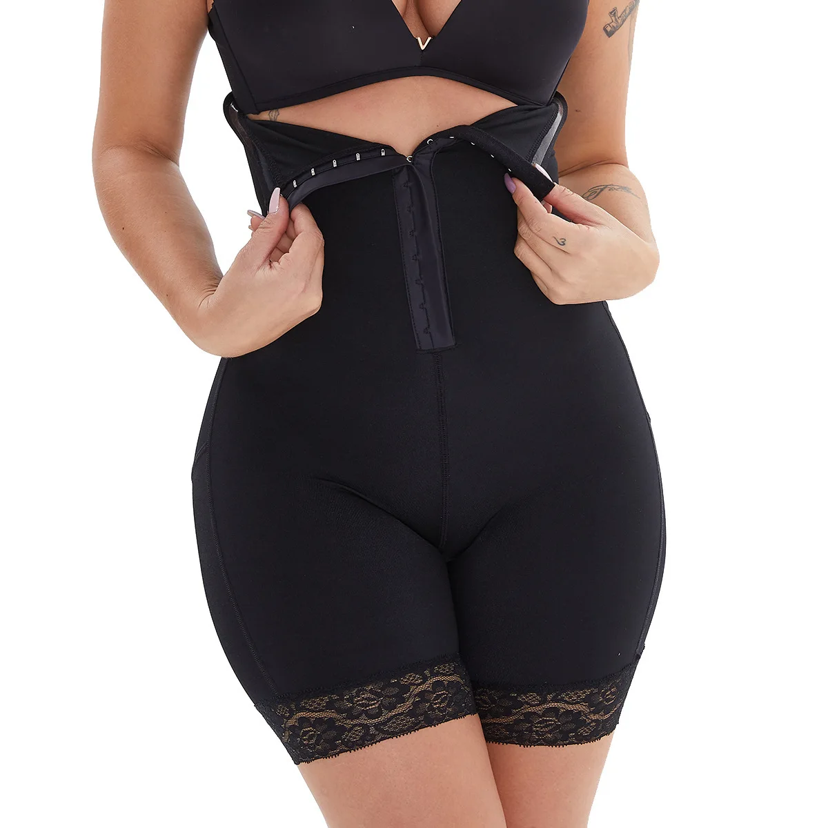 

Women Europe And The United States Large Size Buckle High Waist Belly Buttocks Lift Pants With Anti-slip Strip Body Shaping Pant