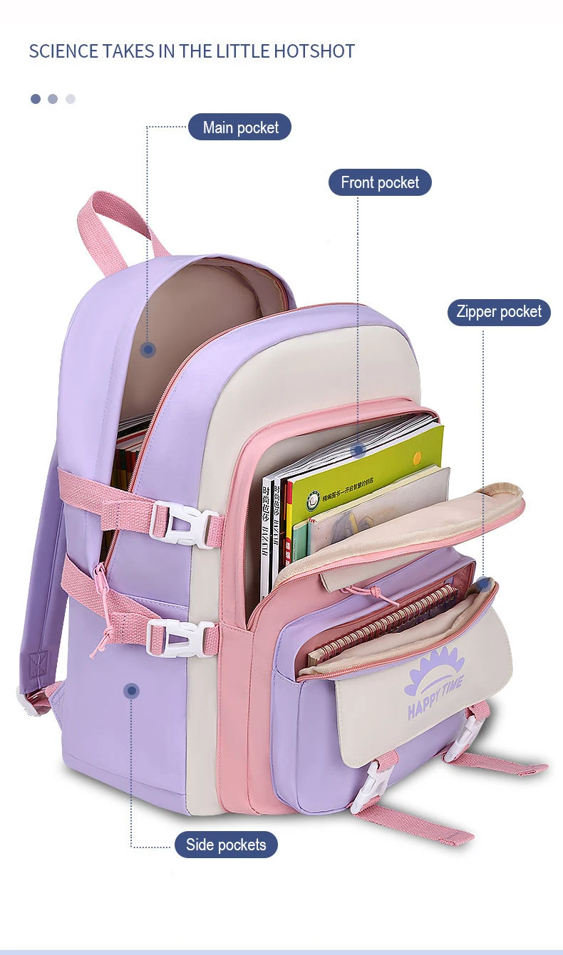 Large Capacity Cute Women Multi-Pocket Nylon Backpack Ins Junior High School Student School Bag Female Girl Backpack Laptop Book