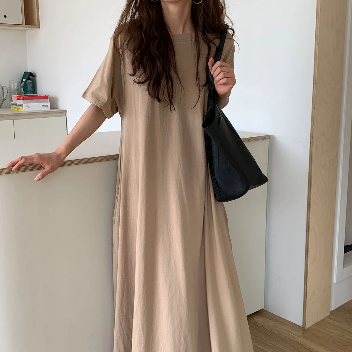 Good Quality Solid Color Maternity Summer Clothes Short Sleeve O-Neck Floor-length Pregnant Woman Cotton Dress Casual Dresses