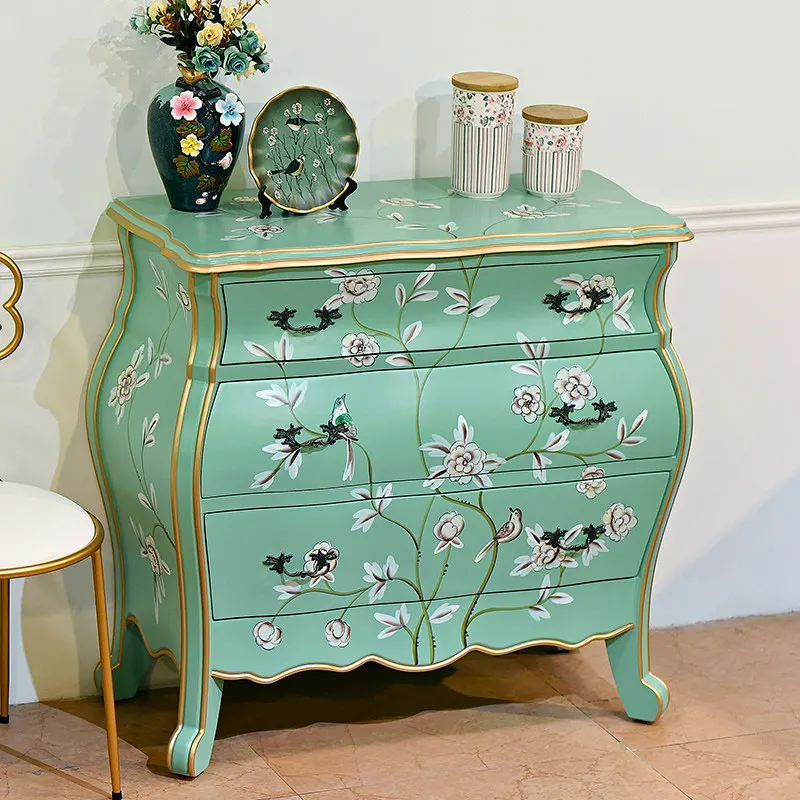 Factory Direct American Painted Three-bucket Cabinet Solid Wood Bedroom Retro Living Room Entrance Dining Side Cabinet