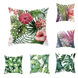 Tropical Plants Cushion Cover Summer Green Leaves Tropical Plants Pillow Case Home Textiles Decorative Pillowcase Cushion Cover