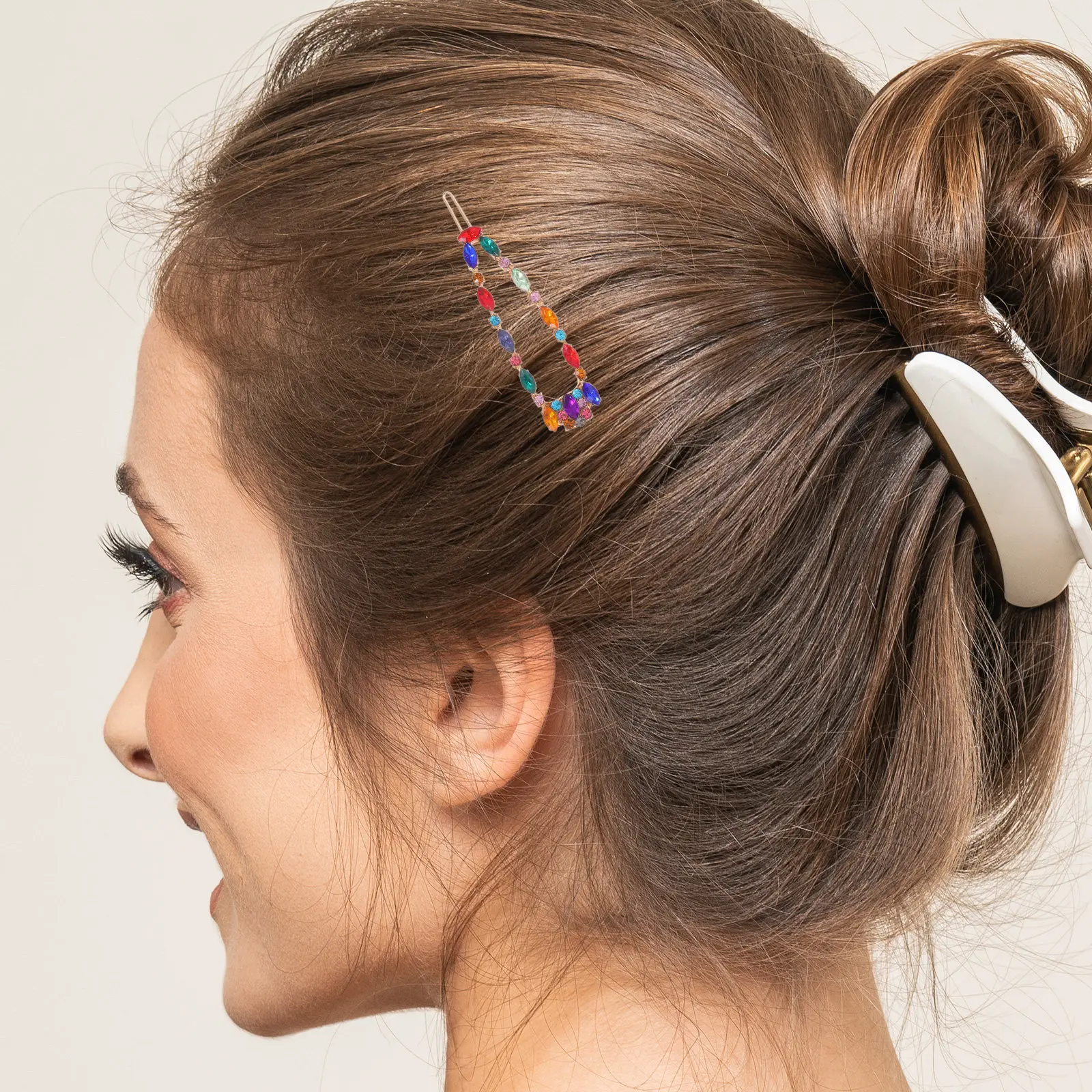 

4Pcs Alloy Rhinestone Hair Clip Set Colorful Stylish Bang Clips for Party Wedding Daily Use Fashion Hair Accessories