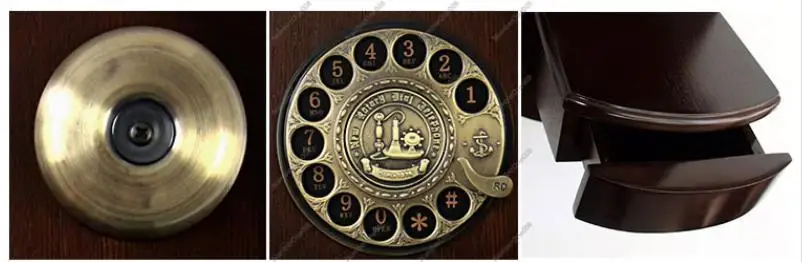 Fashion antique Solid wood telephone/vintage quality wall-mounted rotating disk classical metal dial machinery bell