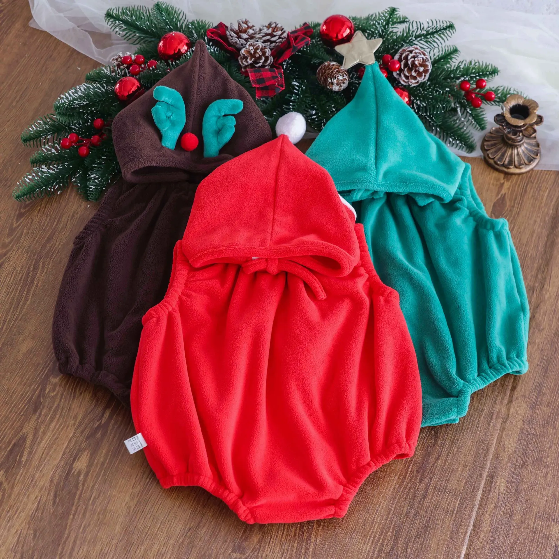 2024 Ins Winter Christmas Baby Boys 4PCS Clothes Set Cotton Striped Pajamas+Velvet Loose Sleeveless Romper+Solid Hat Suit