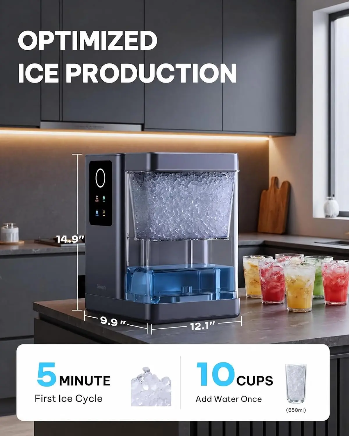 Nugget Ice Maker Countertop with APP & Voice Control, Self Cleaning Ice Machine with 3L Large Water Tank, 44lbs/24H Soft Chewabl