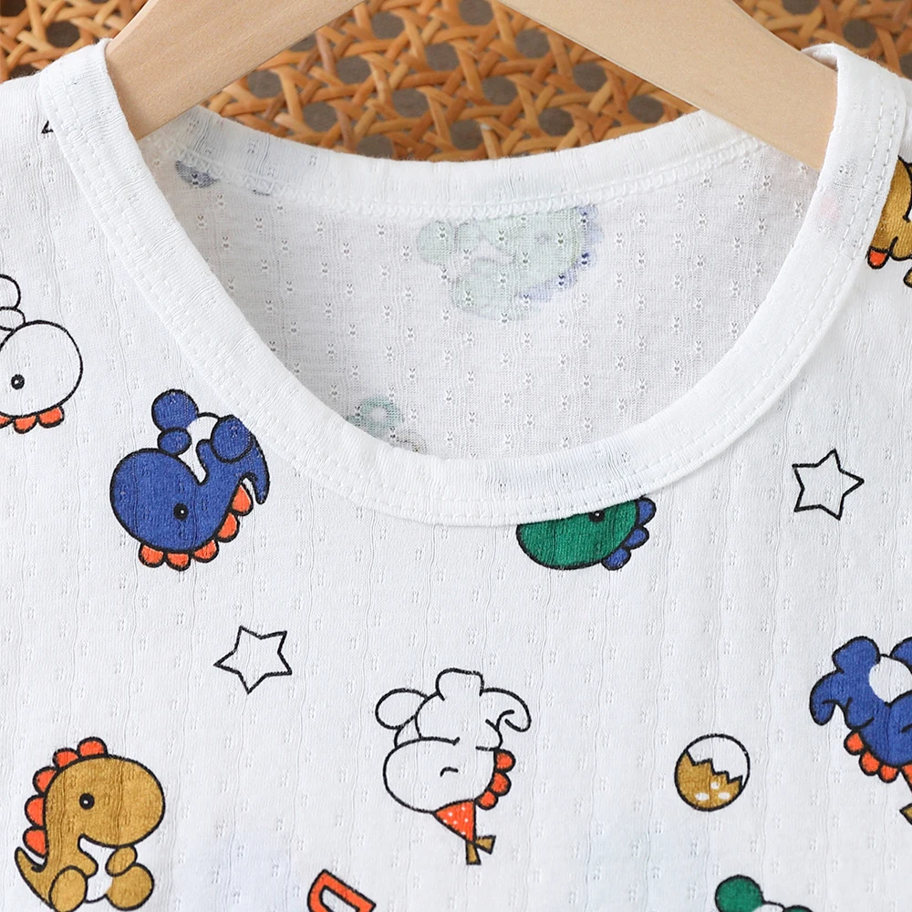 مجموعة سترة صيفية مطبوعة على شكل ديناصورات للأطفال والرضع - سترة وسروال قصير مريح من القطن الخالص للأولاد والبنات في ملابس منزلية غير رسمية