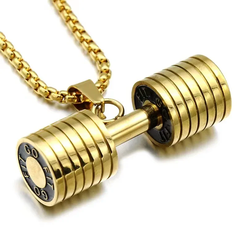 Fashion Barbell Dumbbell Pendant Men\\\'s Gym Weightlifting Necklace Women\\\'s Fitness Bodybuilding Sports Jewelry