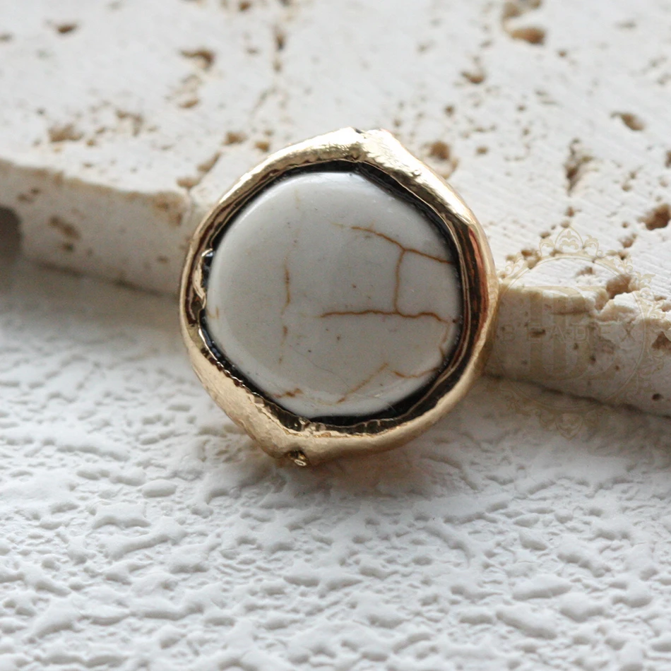 DIY Supply-One Piece Semi Precious Stone - Plated Framed Stone Spacer Beads - Coin 17mm (G467)