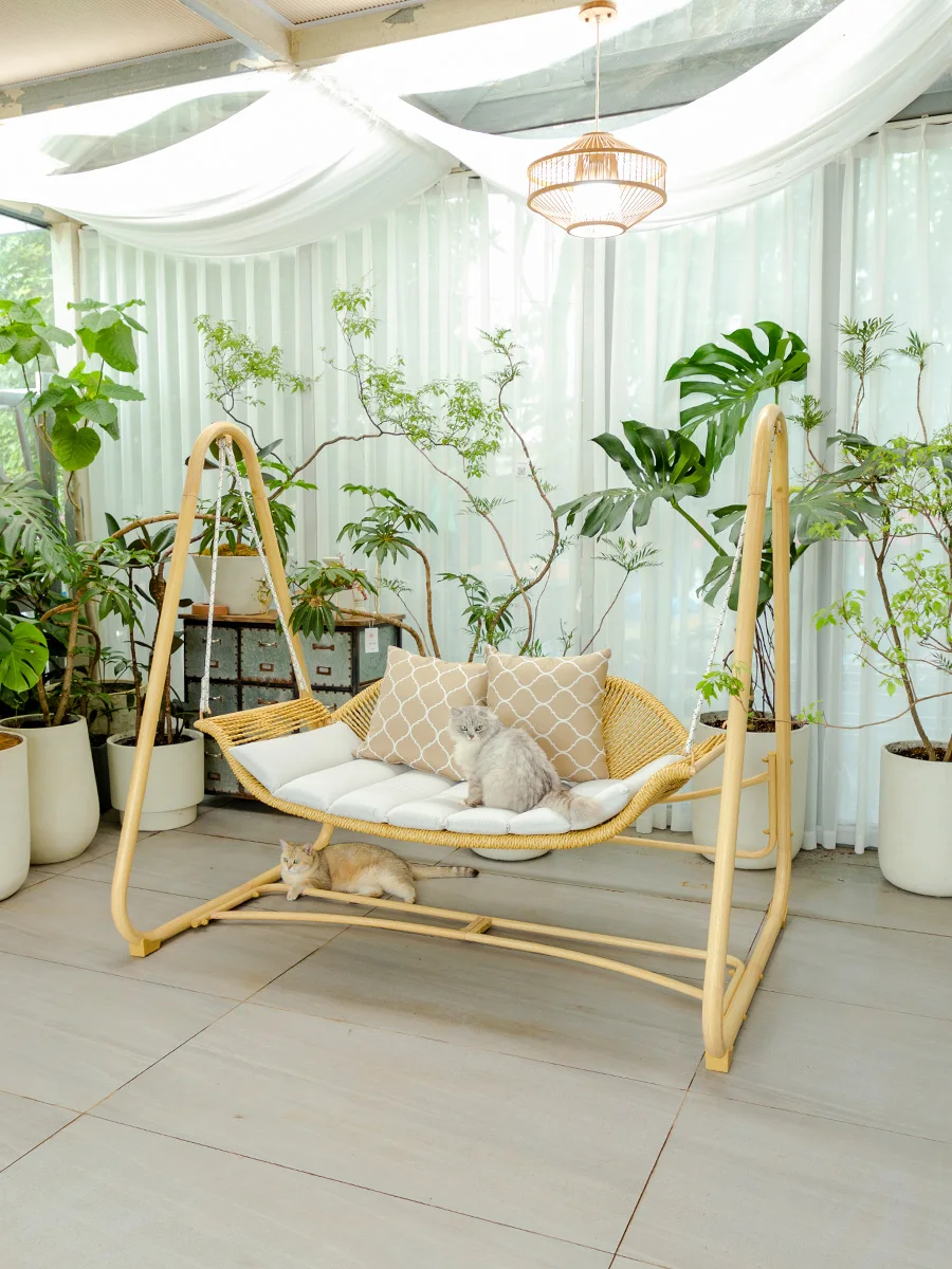 All-Weather Large Wicker Rattan Hanging Chair Swing with Steel Frame Set Outdoor Furniture Hammock