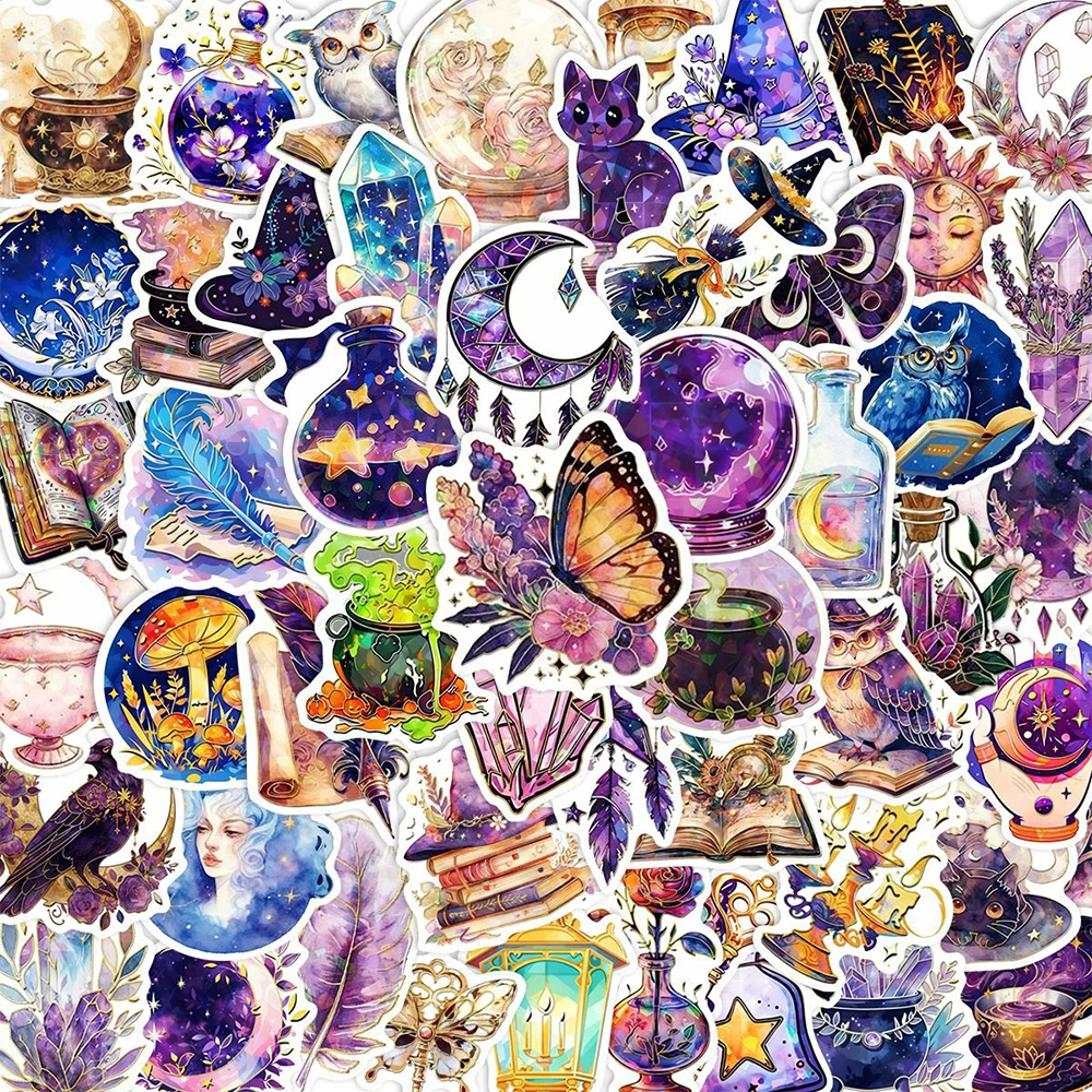 

10/30/50pcs Retro Magic Witch Crystal Cartoon Stickers Gothic Apothecary Decal for Skateboard Guitar Phone DIY Aesthetic Sticker