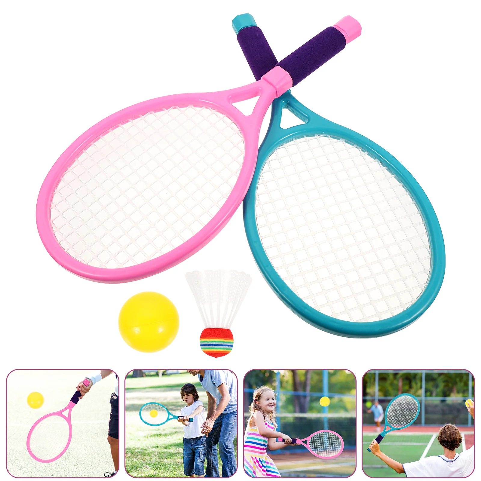 Juego de raquetas de tenis y bádminton para niños, 2 uds., mango suave antideslizante, red elástica, ligero, portátil, deportes de interior y exterior para niños