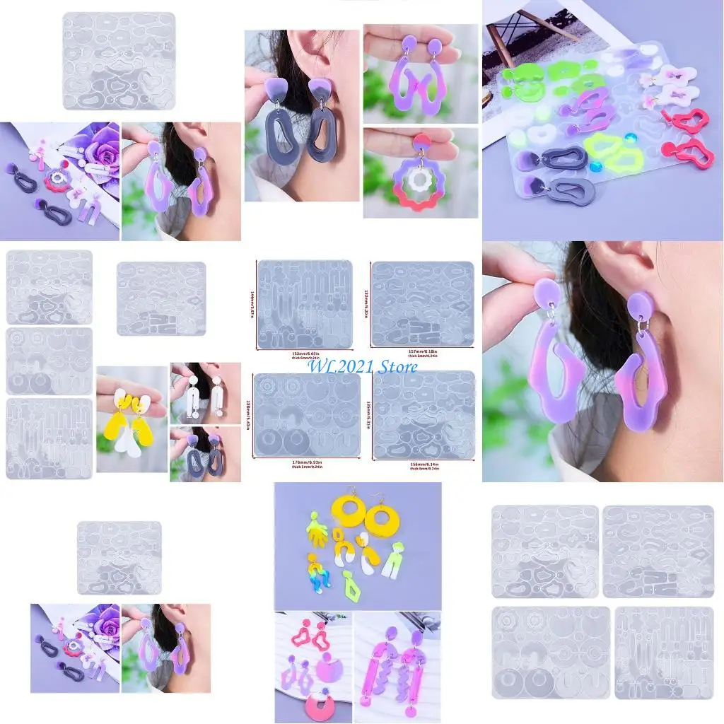 

G5GC 4 шт./компл., набор силиконовых форм для сережек с кристаллами, формы для литья из эпоксидной смолы, нерегулярные формы для