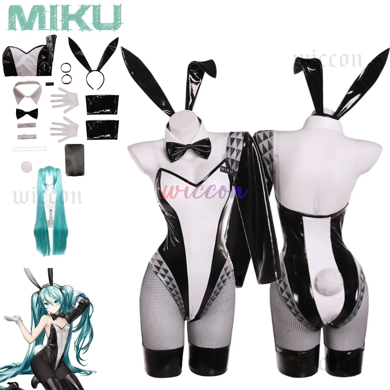 

The Race Car Girl Mikku Cosplay Virtual Singer Mikku Black And White Hatsunee Bunny Girl Subdue Cosplay Costume Full Of Set
